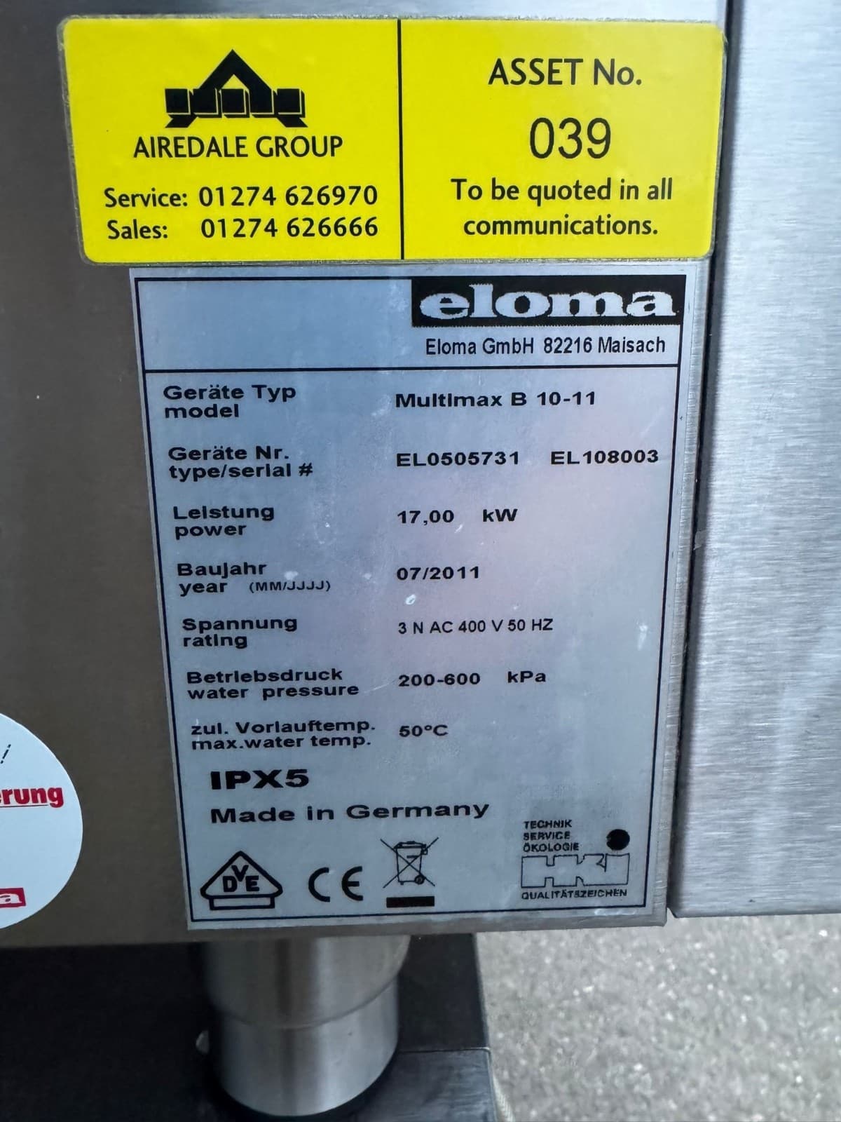 Eloma Multimax B 10-11 Commercial Combi Oven with Stand, photo 3