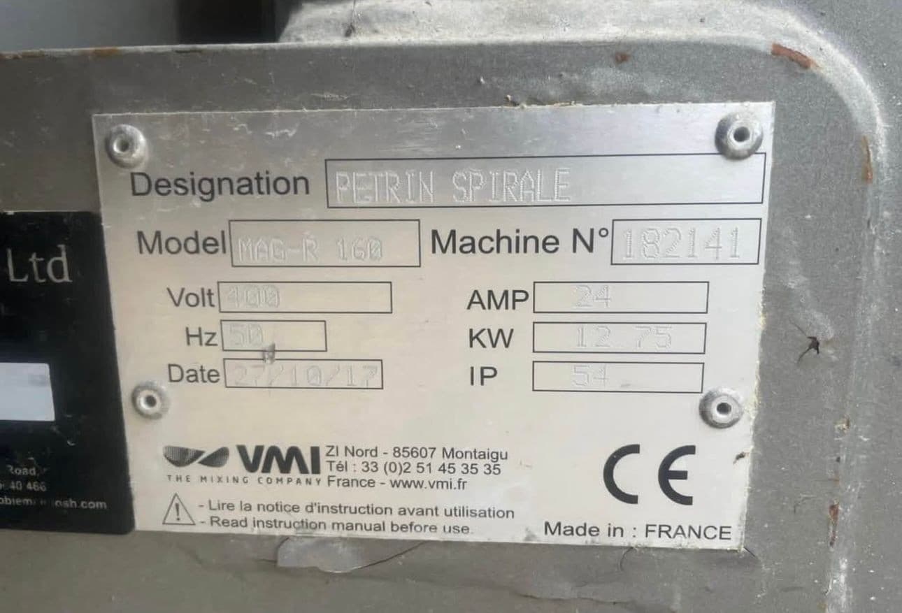 VMI Berto MAG-R 160 Spiral Mixer 160kg Removable Bowl 3 Phase Industrial bakery, photo 3